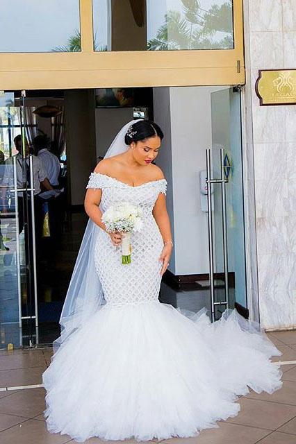 Mermaid Lace Off the Shoulder Tulle Sweetheart Wedding Dresses, Bridal Dresses UK PW433