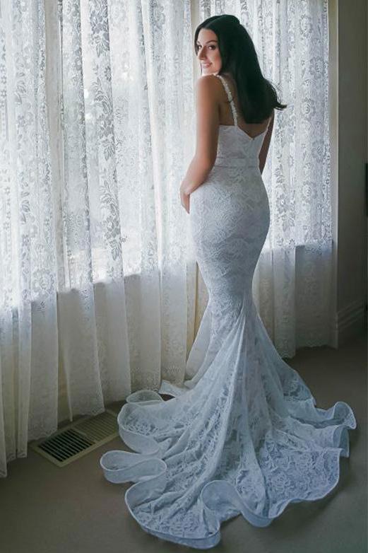 Mermaid Spaghetti Straps Ivory Sweetheart Wedding Dress Lace Bridal Gowns W1002