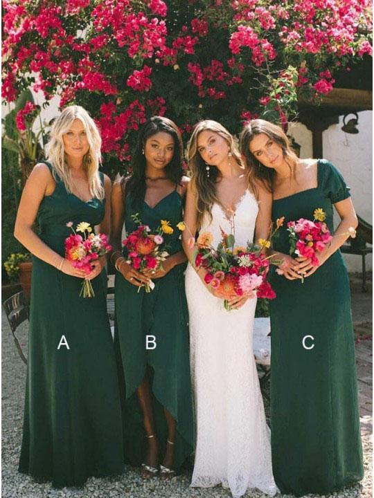 New Style Sheath Sweetheart Chiffon Dark Green Bridesmaid Dresses Wedding Party Dress RS986