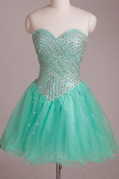 Mint organza sequins sweetheart sequins short homecoming dress RS391