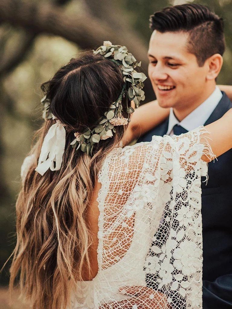 Rustic Batwing Sleeve Lace Ivory Wedding Dresses Ivory Sheath Boho Wedding Dresses W1059