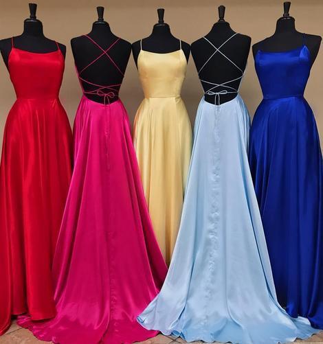 Sexy A line Blue Prom Dresses with High Slit Criss Cross Sleeveless Evening Dresses RS732