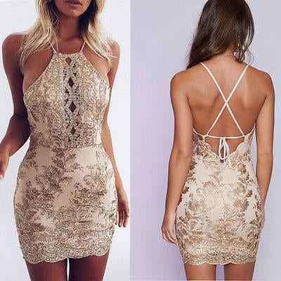 Sexy Halter Sheath Backless Lace Appliques Homecoming Dresses with Sleeveless H1197