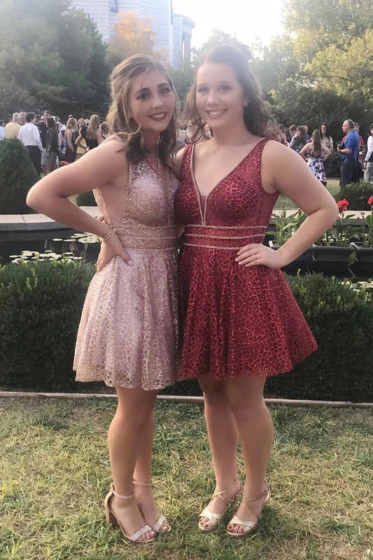 Sexy V Neck Sequins Straps Above Knee Homecoming Dresses Short Prom Dresses H1196