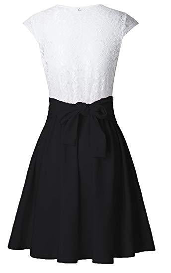 Simple A Line Lace White and Black Homecoming Dresses with Satin Above Knee Cocktail Dress H1078