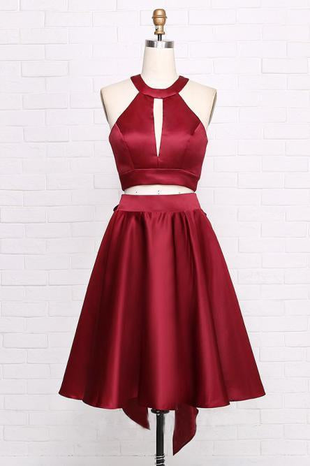 Simple A Line Open Back Dark Green Halter Short Homecoming Dress With Pockets H1278