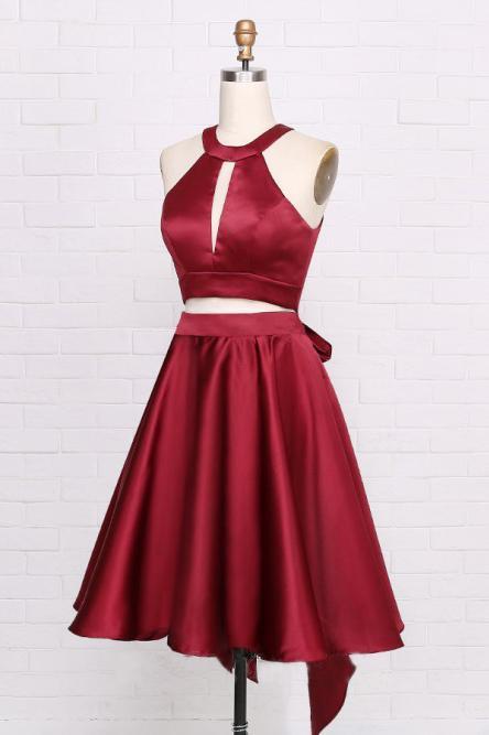 Simple A Line Open Back Dark Green Halter Short Homecoming Dress With Pockets H1278