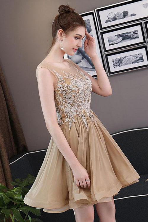 Simple Blue Tulle Backless Homecoming Dresses with Lace Graduation Dresses RS822