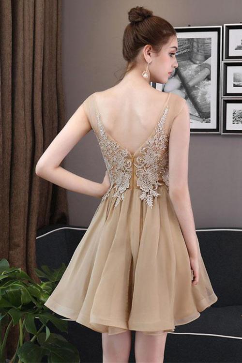 Simple Blue Tulle Backless Homecoming Dresses with Lace Graduation Dresses RS822
