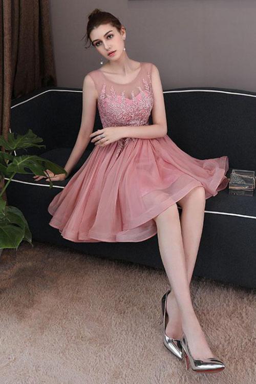 Simple Blue Tulle Backless Homecoming Dresses with Lace Graduation Dresses RS822