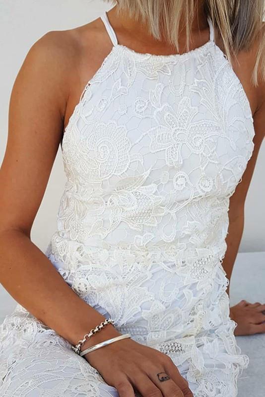 Simple Halter Mermaid Lace Appliques Wedding Dress Backless Beach Bridal Gowns JS937