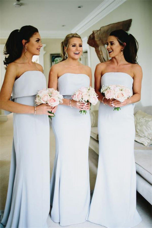 Simple Strapless Cheap Satin Bridesmaid Dress Backless Bowknot Bridesmaid Dress RS584