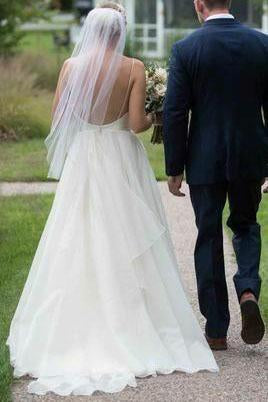 Simple V Neckline Spaghetti Strap Backless Ivory A Line Cheap Beach Wedding Dresses W1015