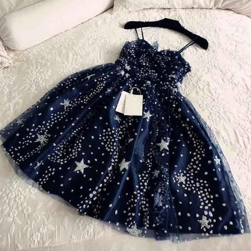 Spaghetti Straps Navy Blue Tulle Sweetheart Homecoming Dresses Short Prom Dresses RS755