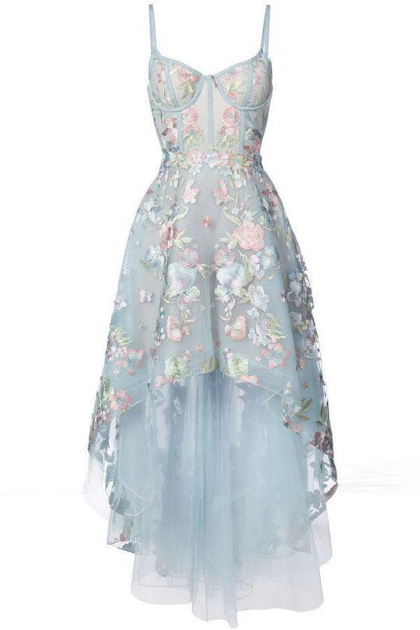 Spaghetti Straps Sweetheart Asymmetrical Prom Dress High Low Homecoming Dresses H1107