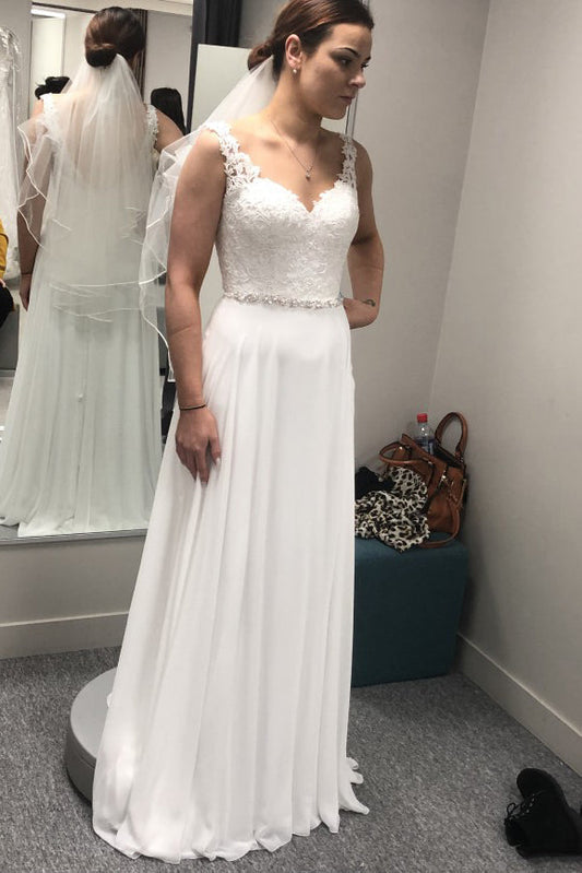 Sweetheart Sleeveless Lace Top A Line Wedding Dresses