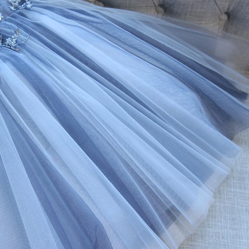 Sweetheart Strapless Homecoming Dresses Beads Blue Lace up Tulle Short Prom Dresses H1066