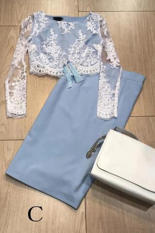 Two Pieces Long Sleeve Lace Knee Length Homecoming Dresses Sheath Short Prom Dress H1254