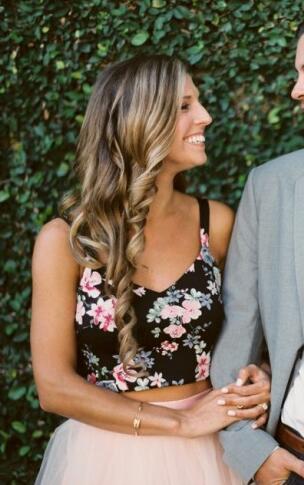 Two Pieces Spaghetti Straps Satin Floral V Neck Spaghetti Straps Homecoming Dresses H1182