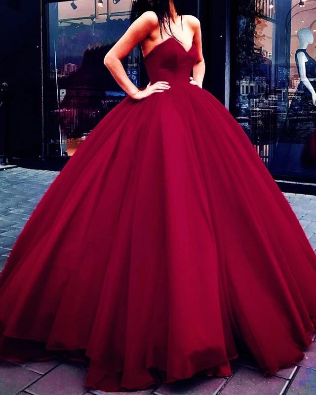 Unique Ball Gown Red Strapless Sweetheart Long Prom Dresses Quinceanera Dresses P1124