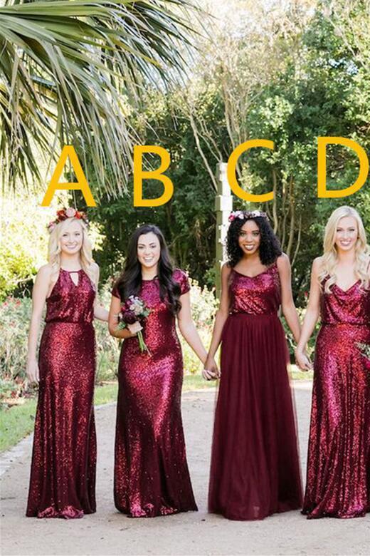 Vintage Burgundy Sequins Backless Long Prom Dresses, Bridesmaid Dresses uk PW420