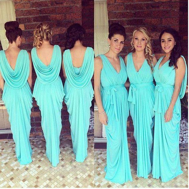 New Arrival Chiffon Blue V-Neck Long Bridesmaid Dress BD1628