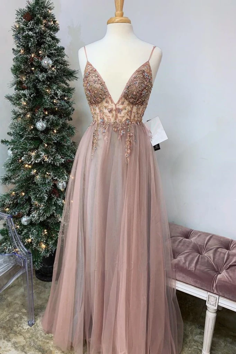 Sexy Spaghetti Straps Floor Length Beading Prom Dress With Rhinestone Long Evening SRSPLRDFBQB
