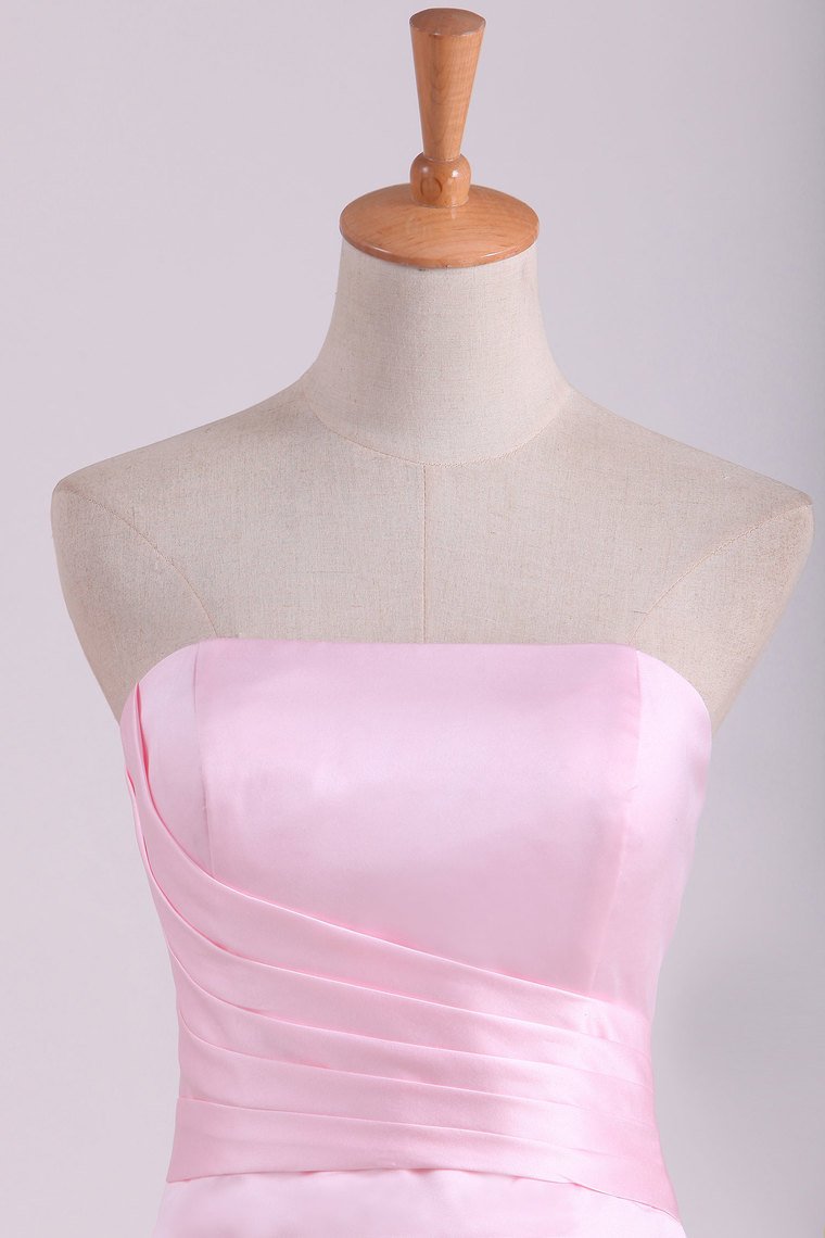2024 Strapless Bridesmaid Dresses A Line With Ruffles Floor Length