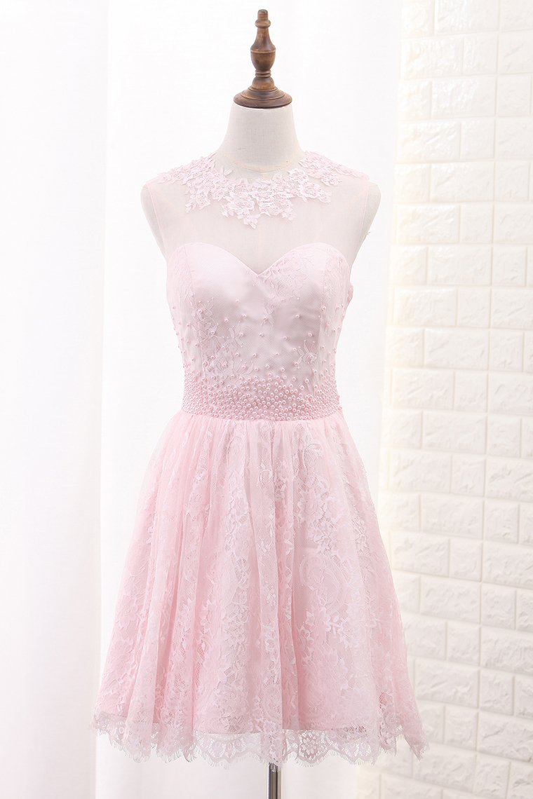 2024 Lace Homecoming Dresses A Line Scoop With Applique And Beads