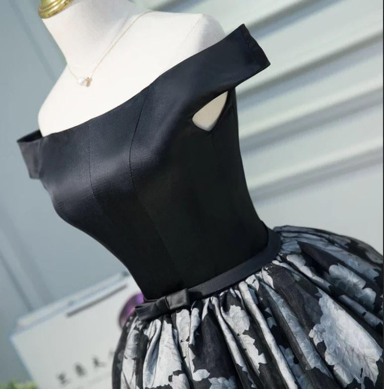 Black Satin Off the Shoulder Cute Homecoming Dresses Short Prom Dress Hoco Gowns SRS14967