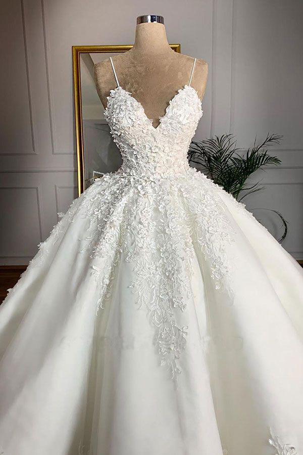 Ball Gown Spaghetti Straps Appliques Satin Wedding Dresses, Quineanera SRS20455