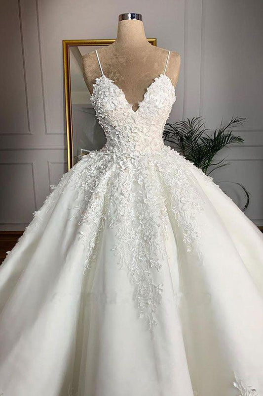 Ball Gown Spaghetti Straps Appliques Satin Wedding Dresses, Quineanera SRS20455