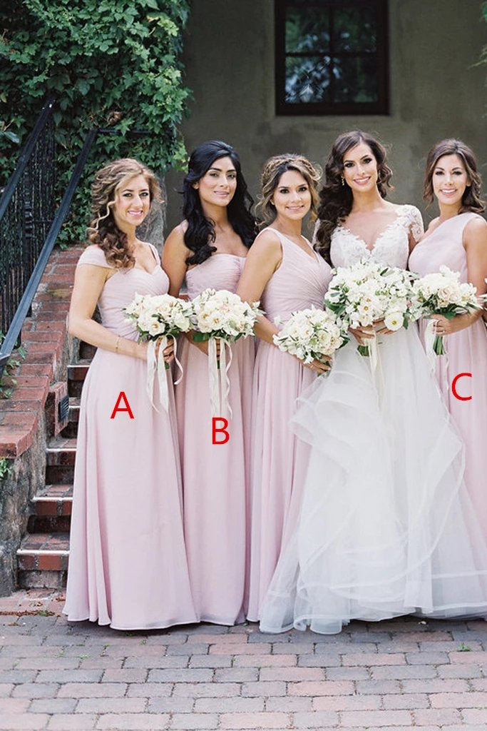 Simple Pink Mismatched A-Line Bridesmaid Dresses, Elegant Chiffon Bridesmaid Dress SRS15397