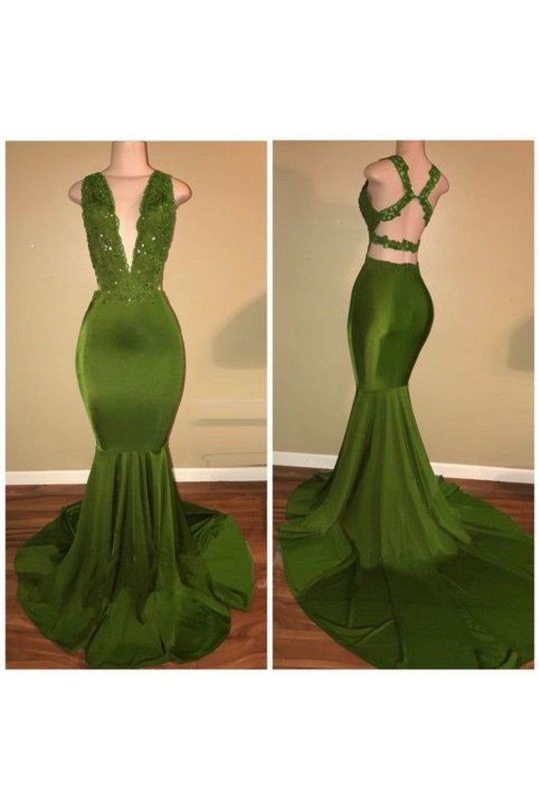 Prom Dresses Mermaid Beaded Bodice Satin V Neck Court SRSPFK5F9NZ