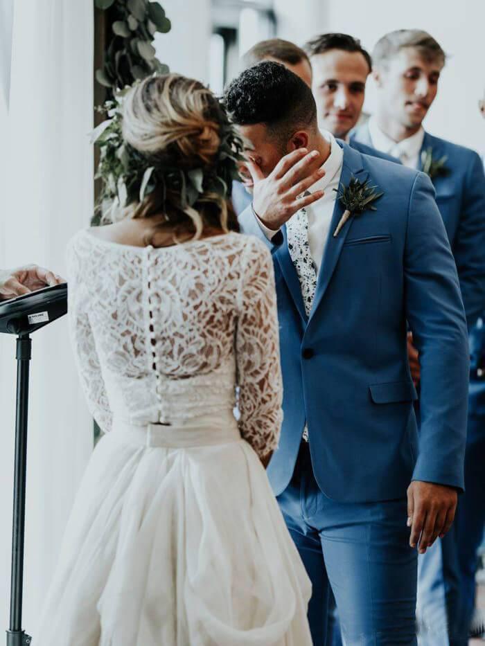 3/4 Sleeve Lace Ivory Chiffon Wedding Dresses Cheap Two Piece Beach Bridal Dresses RS813