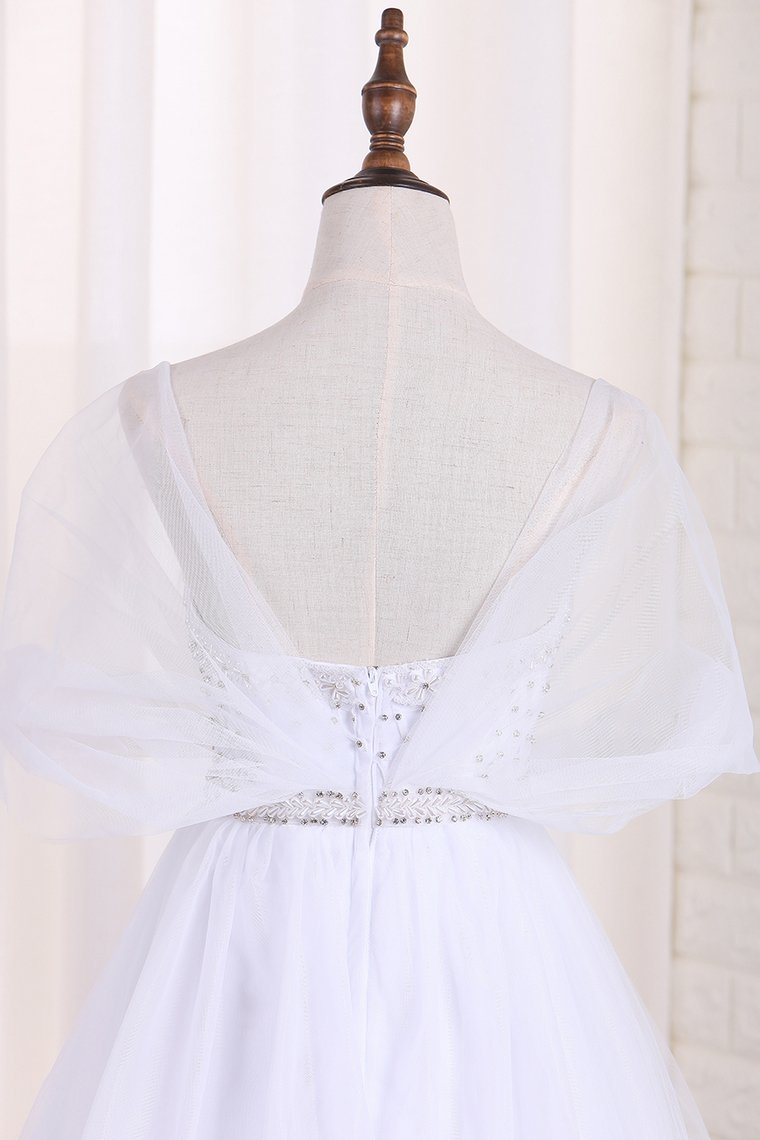 2024 Tulle A Line Sweetheart Beaded Bodice Wedding Dresses Court Train