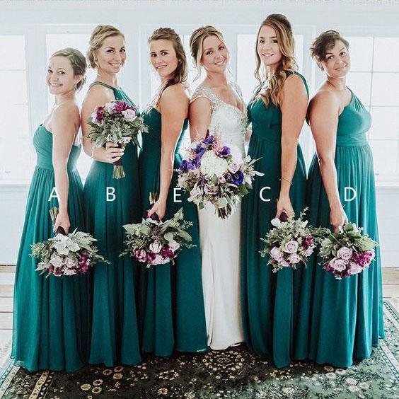 Elegant A Line Green Floor Length Bridesmaid Dresses, Long Prom SRS20460