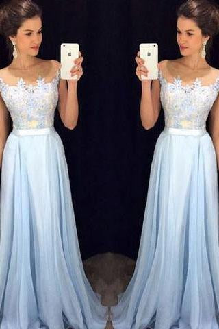 Scoop Sleeveless A-line Chiffon Long Prom Dress evening dresses RS849