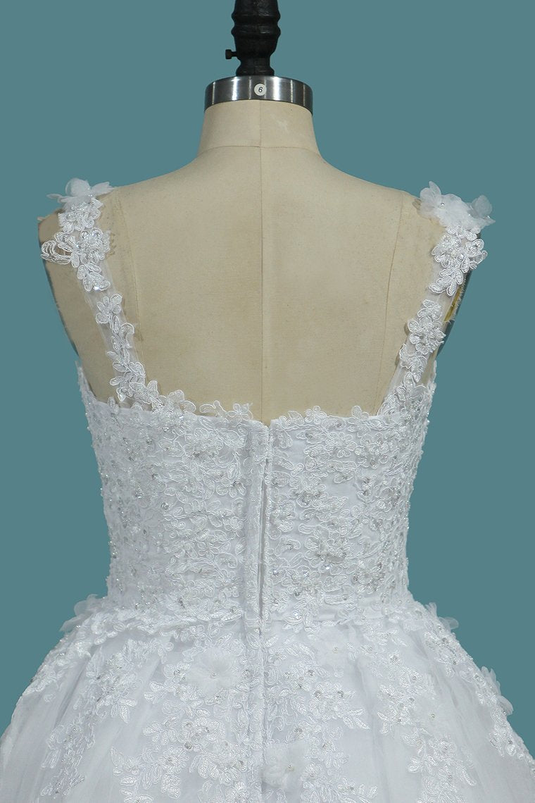 2024 Off The Shoulder A Line Tulle Wedding Dresses With Applique Court Train