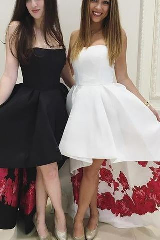 Strapless High Low Black Formal Evening Dress White Prom Dress Homecoming Dress RS764
