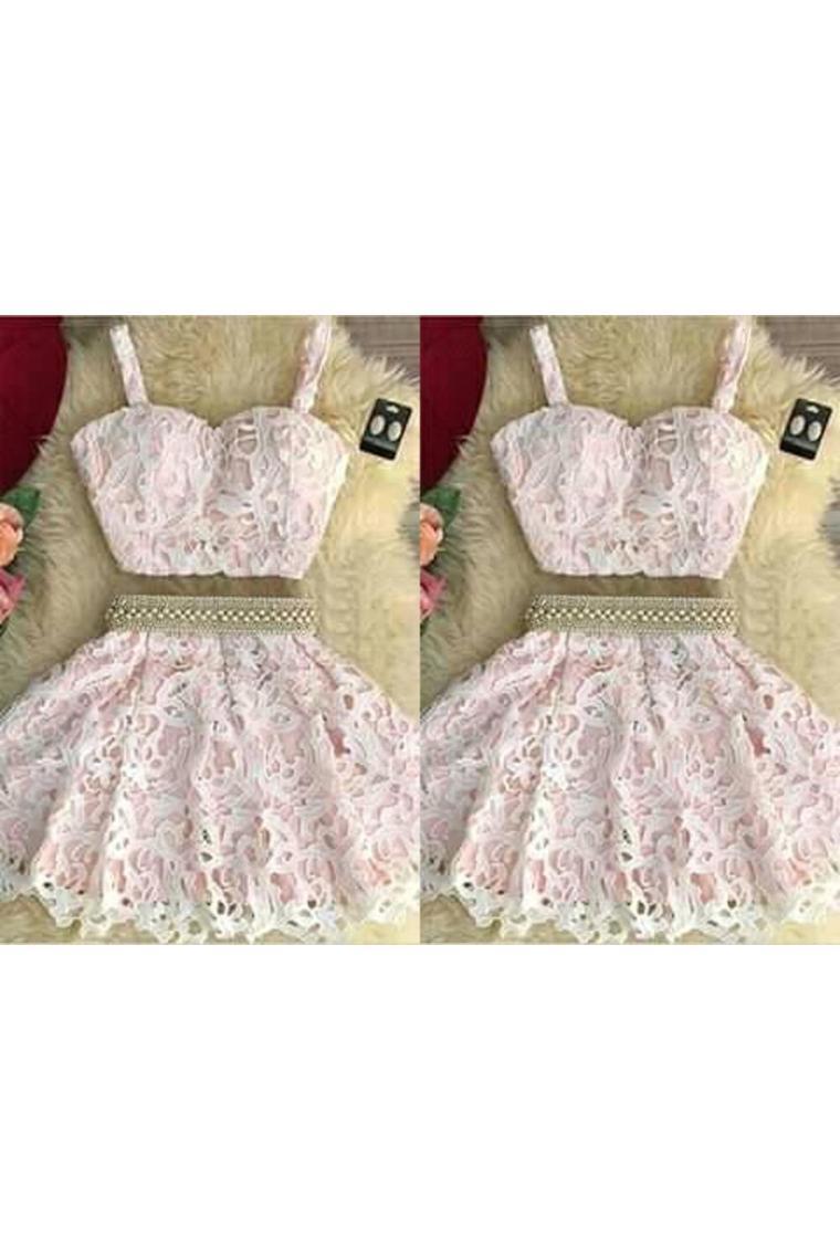 Homecoming Dresses A-Line Straps Lace Two Pices