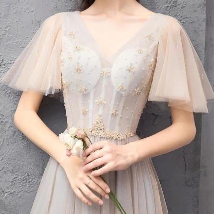Elegant Off Shoulder Floor Length Tulle Prom Dress, Lace up Bridesmaid Dresses SRS15185