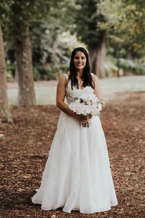 Simple Elegant A Line V Neck Ivory Wedding Dresses, Long Wedding Gowns SRS15532