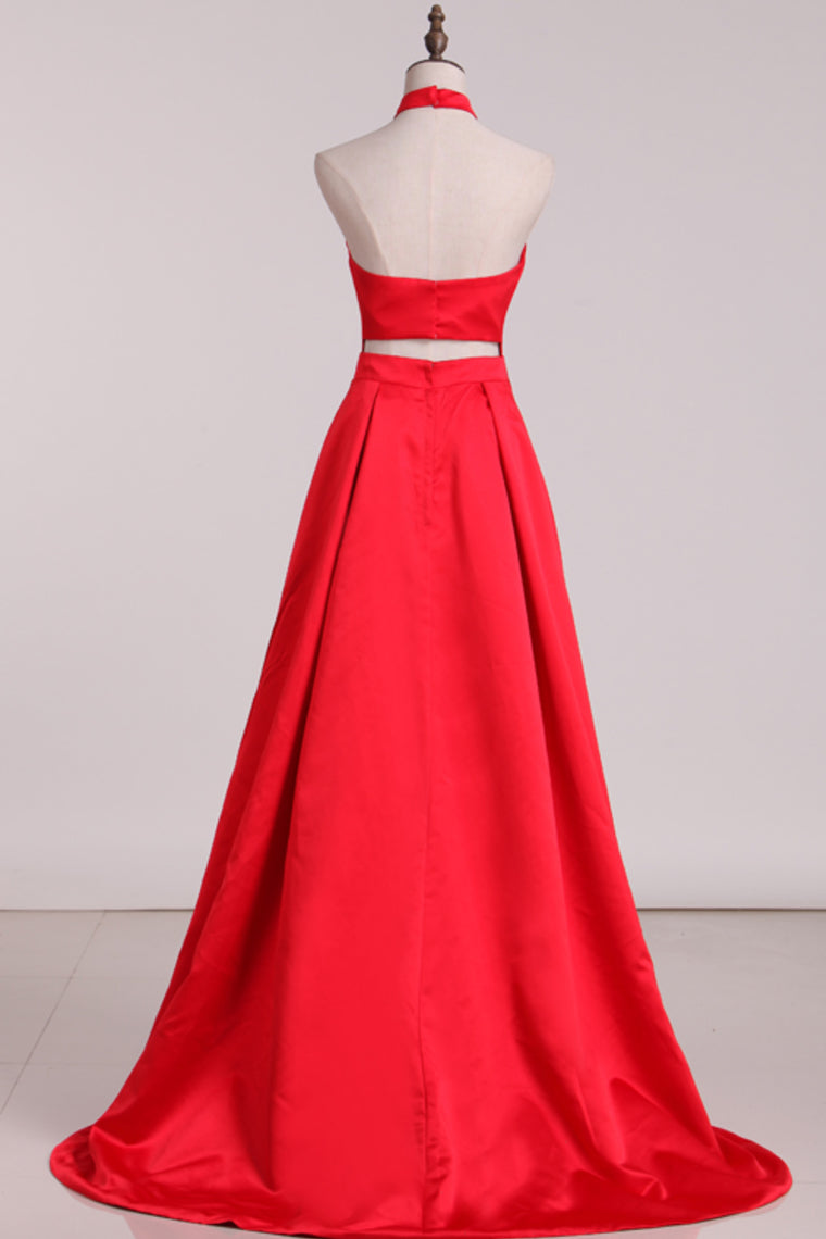 New Arrival Halter A Line Evening Dresses Satin Sweep SRSPXRSZSBM