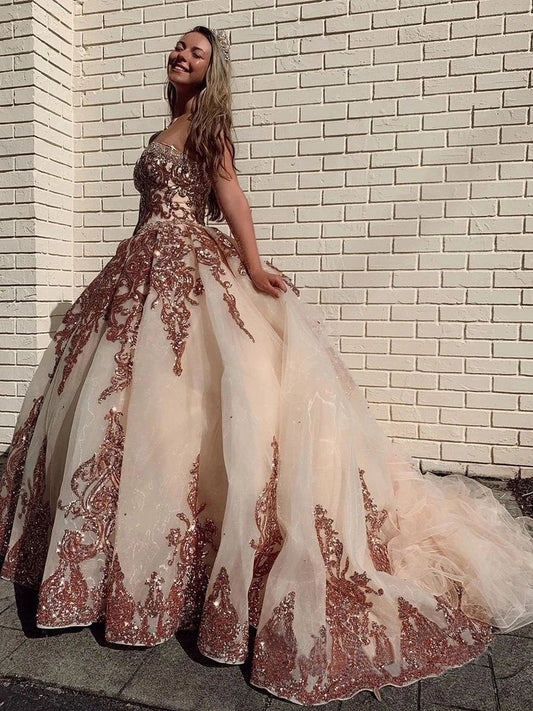Rosewood Sequins Ball Gown Sweetheart Strapless Quinceanera Dresses with SRS20433