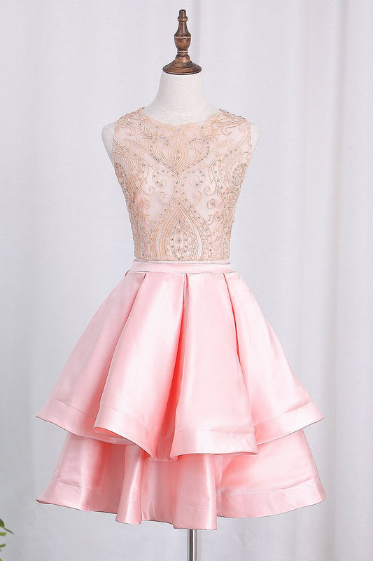2024 Two-Piece Homecoming Dresses Scoop A Line Satin With Embroidery