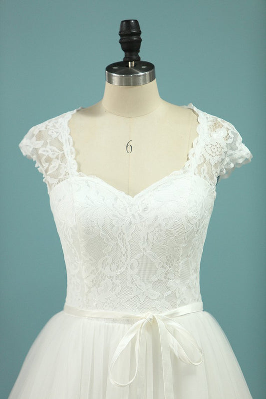 2024 A Line Wedding Dresses Off The Shoulder Tulle With Applique And Sash
