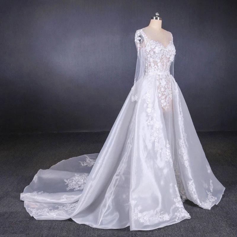 Long Sleeve Sweetheart White Bridal Dresses with Applique, Wedding Dresses SRS15250