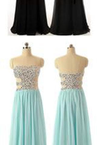 Sexy A-line Backless Long Black Beaded Bodice Slit Side Chiffon Evening Prom Dresses RS15