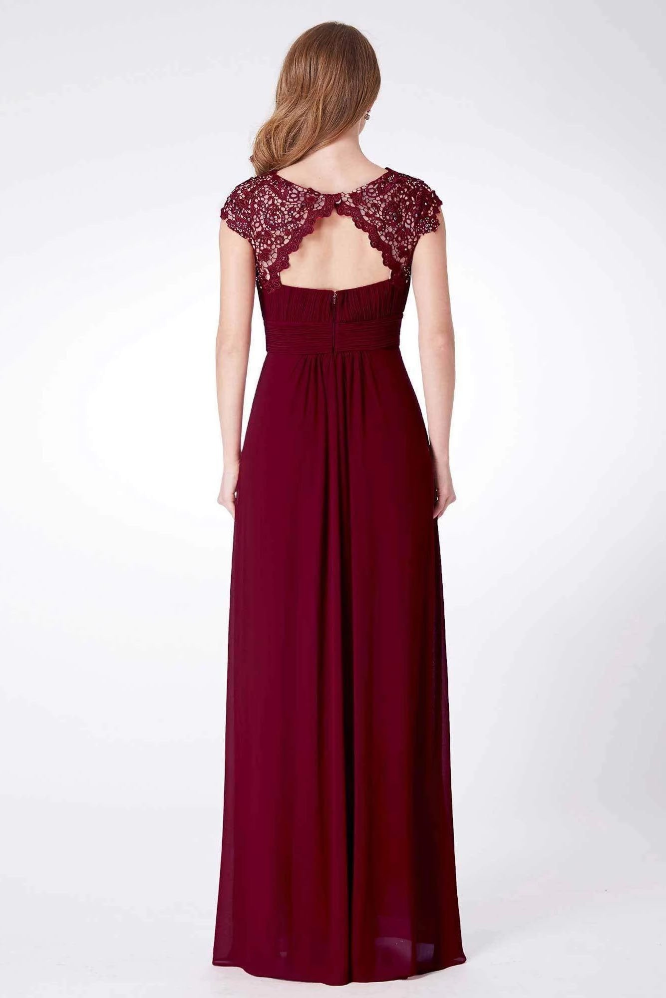 Elegant A Line Cap Sleeve Burgundy Lace Prom Dresses with Chiffon, Bridesmaid Dresses SRS15145